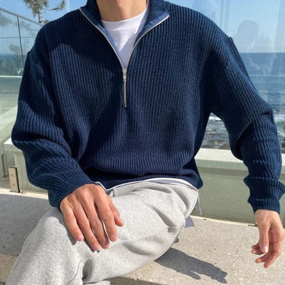 Herensweater met Rits en Geribd Breisel | Klassieke Casual Look
