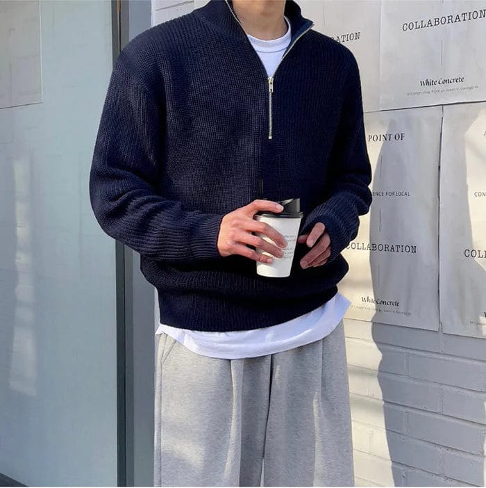 Herensweater met Rits en Geribd Breisel | Klassieke Casual Look