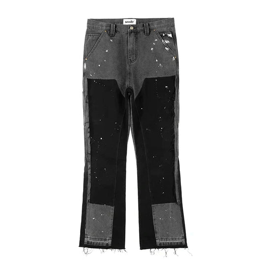 Heritage Stijl Herenbroek - Streetwear - Denim Patchwork - Gevlekte Inkt Kleur - Comfort Fit