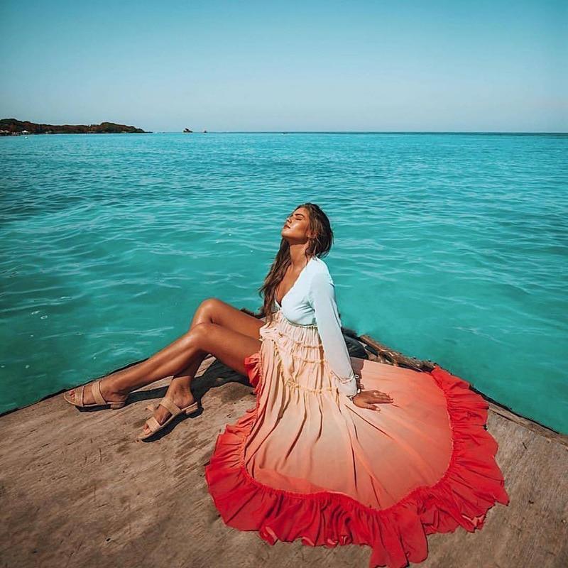 Dames Jurk - Boheems - Maxi - Regenboogkleurig