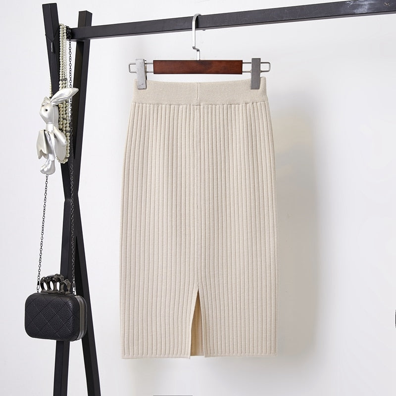 Variant image for Lange Rok Dames met Flatterende Pasvorm voor Elke Gelegenheid - Comfortabele Ribgebreide Midi Rok-13
