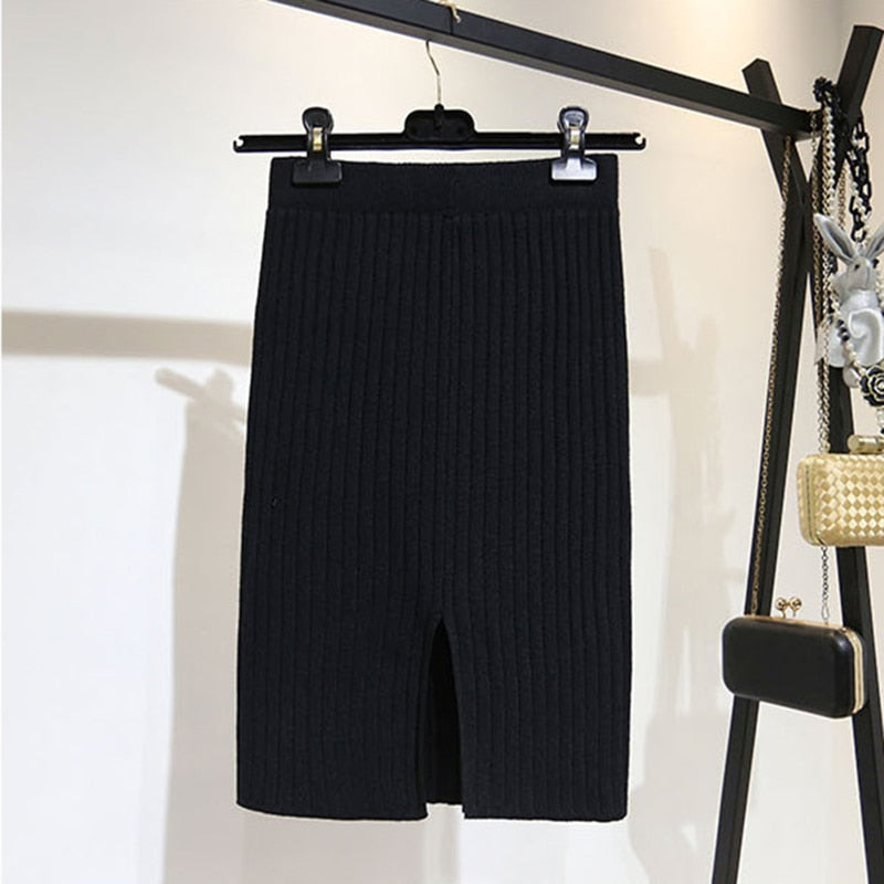 Variant image for Lange Rok Dames met Flatterende Pasvorm voor Elke Gelegenheid - Comfortabele Ribgebreide Midi Rok-7