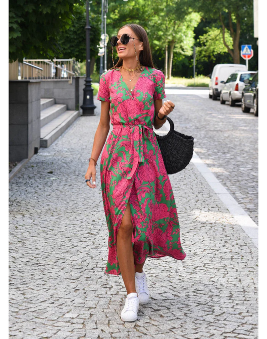 Dames Zomerjurk - Bloemen Wikkel Stijl - Maxi Lengte