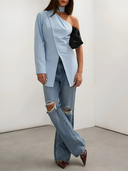 Luxe Dames Top Met One-Shoulder Design-4