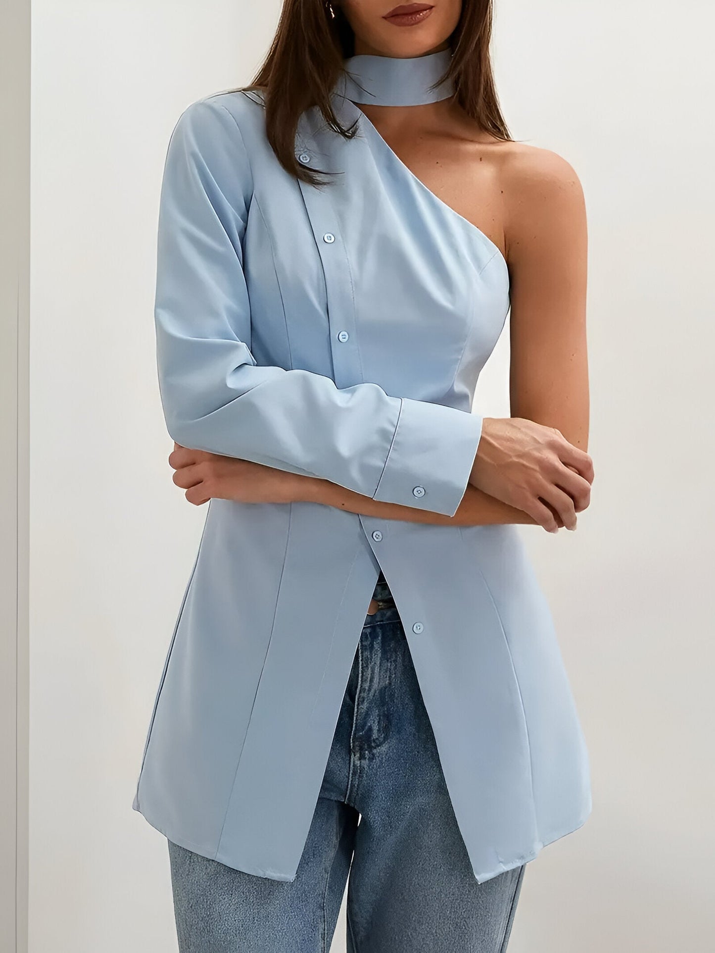 Luxe Dames Top Met One-Shoulder Design-3