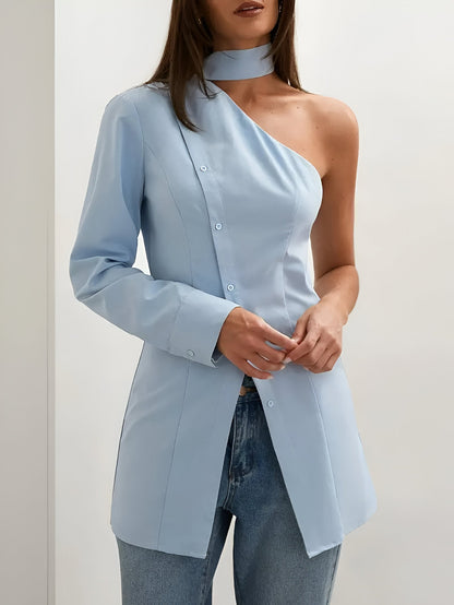 Luxe Dames Top Met One-Shoulder Design-1