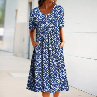 Dames midi-jurk – Bloemenprint – Ademende stof – Met zakken