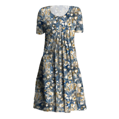 Dames midi-jurk – Bloemenprint – Ademende stof – Met zakken
