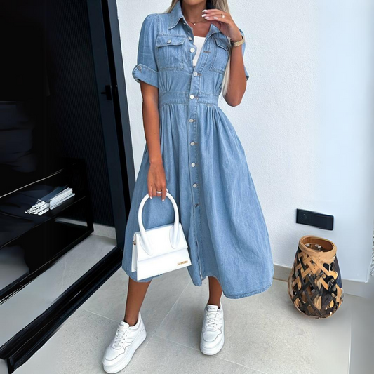 Stijlvolle Dames Denim Jurk-1
