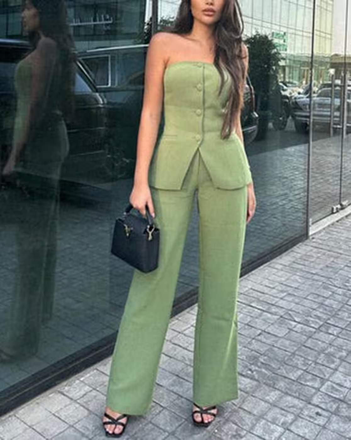 Strapless Buttoned Two-Piece Set for Effortless Style and Comfort