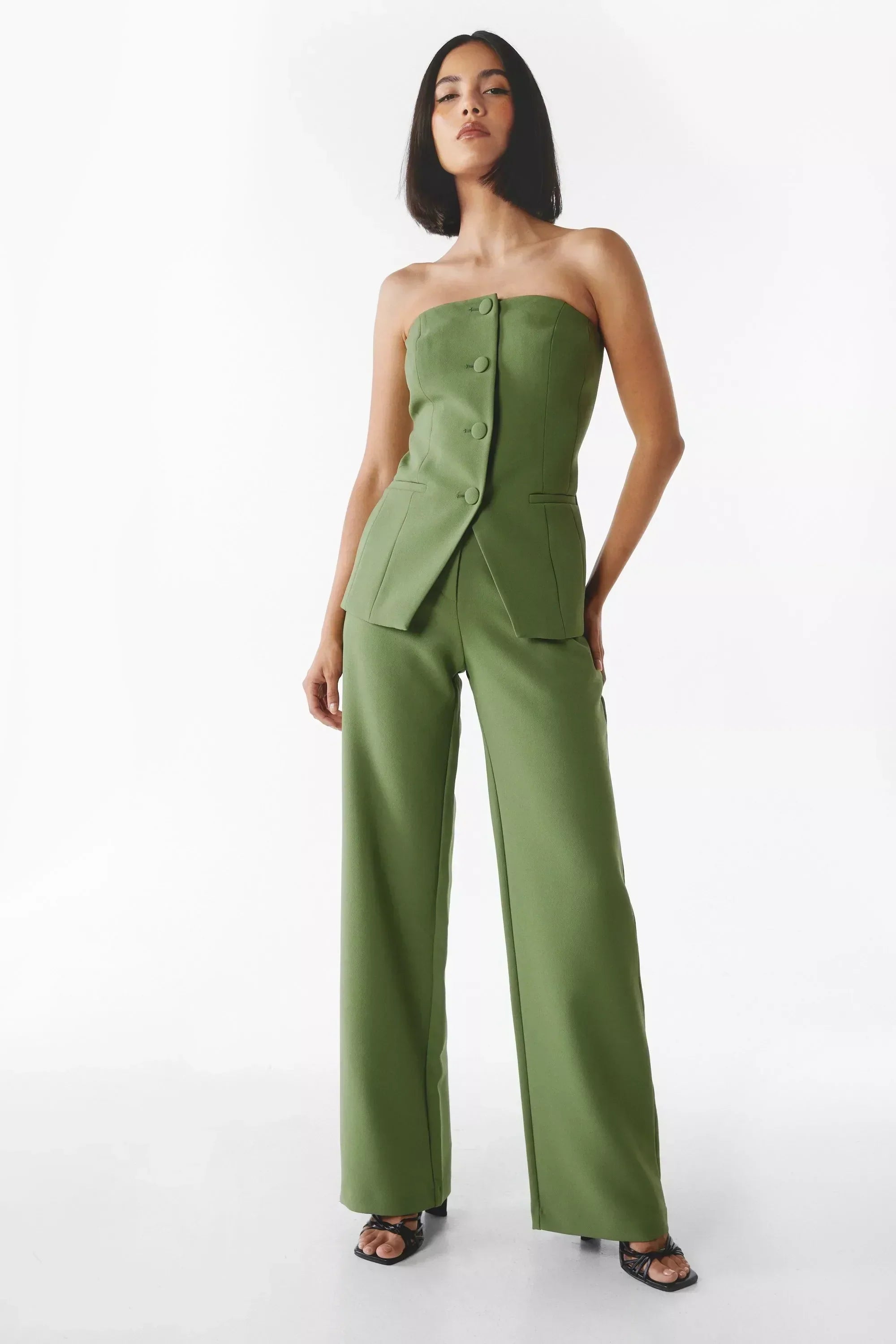 Strapless Buttoned Two-Piece Set for Effortless Style and Comfort
