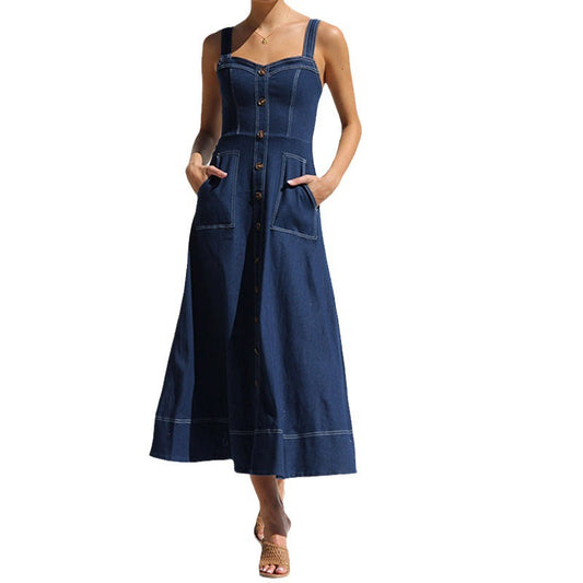 Vintage Denim Jurk Dames A-lijn-1