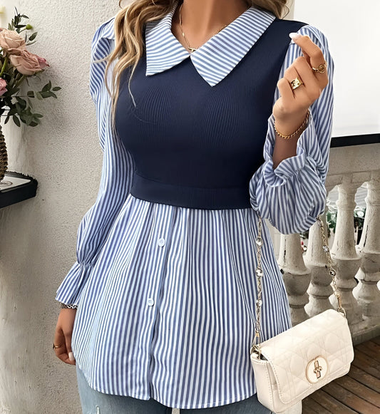 Witte Lange Blouse Dames Met Strepen-1