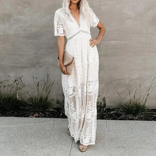 Witte Maxi Jurk Dames Zomer-1