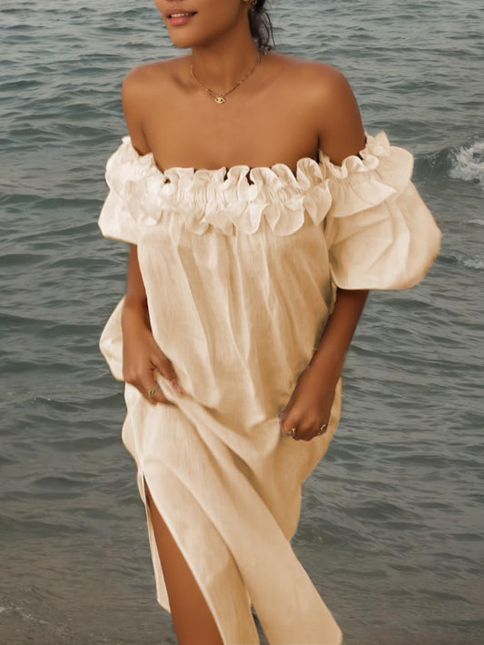 Zwarte Midi Jurk Dames Off-Shoulder-1